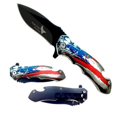 Compact US Flag Pocket Knife With Built-in Bottle Opener