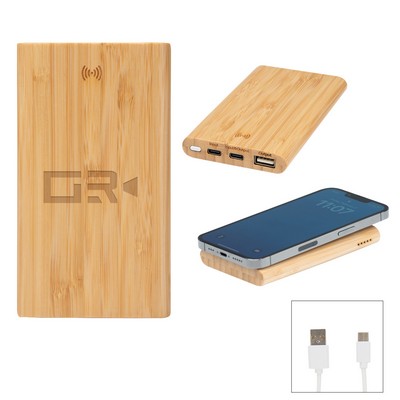 5000 Mah Bamboo Power Bank & 10w Wireless Charger