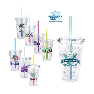 16 Oz. Victory Acrylic Tumbler w/Mood Straw (Full Color Digital)