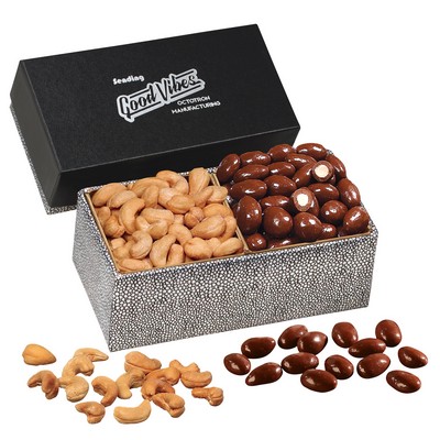 Black & Silver Gift Box w/Chocolate Almonds & Cashews