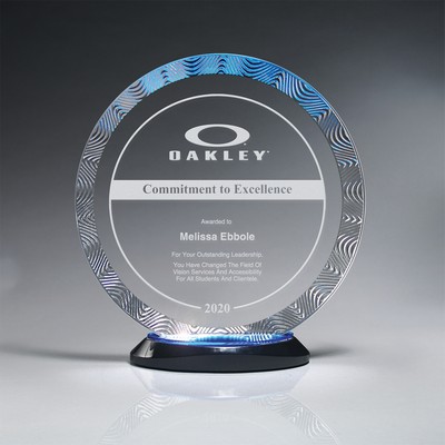 Aqua Wave Circle Award on Ebony Lucite Oval Base