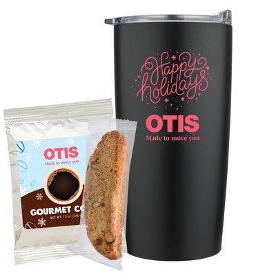 Promo Revolution - 20 Oz. Vacuum Sealed Straight Tumbler Gift Set w/Coffee & Biscotti (Holiday)