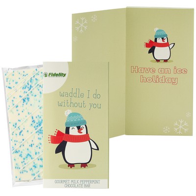 3.5 Oz. Belgian Chocolate Greeting Card Box (Waddle I do Without You) - Winter Wonderland Bar