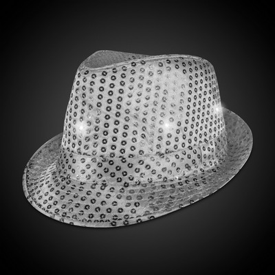 Silver Sequin Light Up Fedora Hat