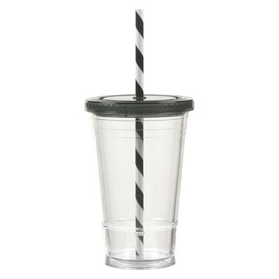 16 Oz. Clear Slurpy Tumbler w/Lid & Striped Straw