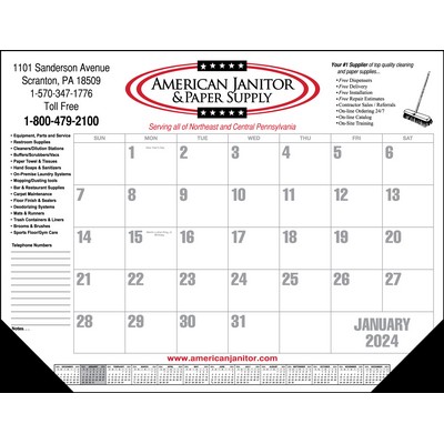 Standard 1 Color Desk Pad Calendar w/Left Side Imprint