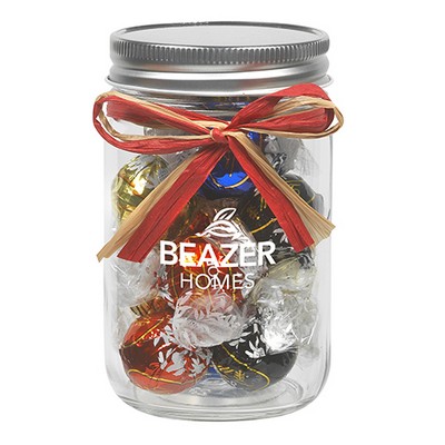 12 Oz. Glass Mason Jar w/ Raffia Bow (Lindt® Truffles)