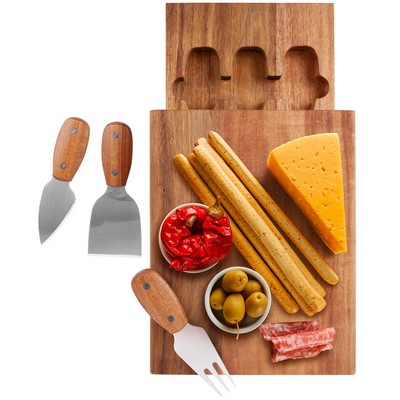 The Beaufort Acacia Cheese Board Set With Drawer (Factory Direct - 10-12 Weeks Ocean)