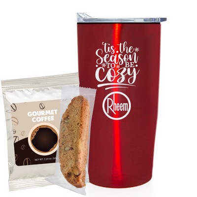 Promo Revolution - 20 Oz. Straight Tumbler w/Plastic Liner Gift Set w/Coffee & Biscotti