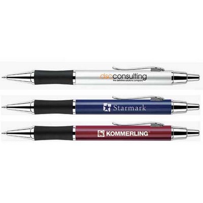 Aluminum Barrel Click Action Ballpoint Pen w/ Rubber Grip