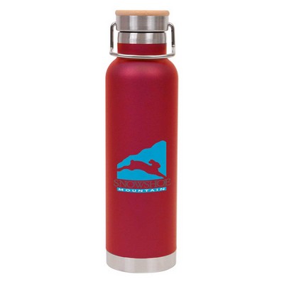 22 Oz. Double Wall Stainless Steel Vacuum Bottle W/Bamboo Lid