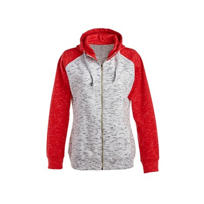 J AMERICA Ladies' Mélange Fleece Two-Tone Full-Zip Hooded Sweatshirt