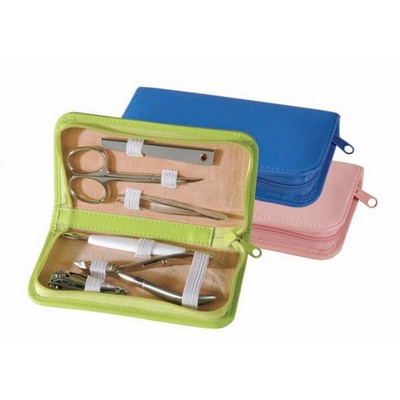 Ladies Leather Travel & Grooming Kit w/ Manicure Set & Scissors