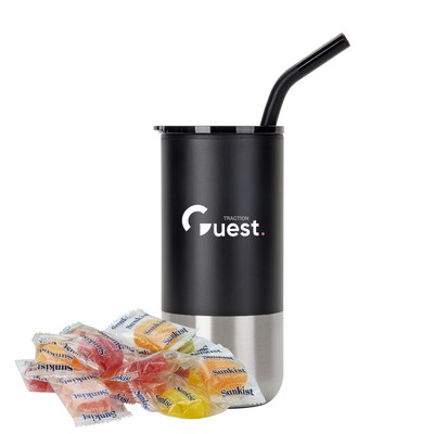 Promo Revolution - 16 Oz. Stainless Steel Tumbler w/Plastic Liner & Metal Straw Gift Set