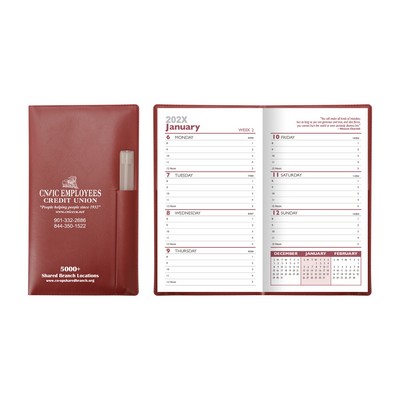 Executive Vinyl Cover Weekly Pocket Planner with Clear Pen