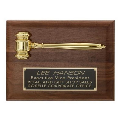 Gavel Plaque - Gold/Walnut 9"x12"