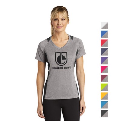 Sport-Tek® Ladies Heather Colorblock Contender™ V-Neck Tee