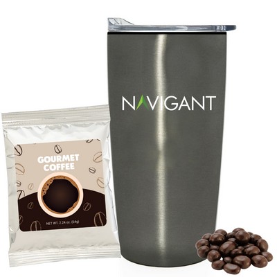 Promo Revolution - 20 Oz. Straight Tumbler w/Plastic Liner Gift Set w/Coffee & Espresso Beans