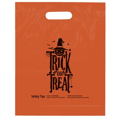 Trick or Treat Pre-Printed Orange Die Cut Handle Halloween Bags - Flexo Ink Print