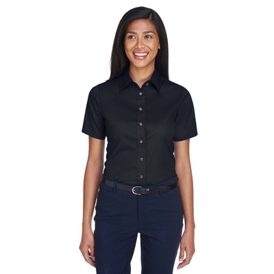 Harriton Ladies' Easy Blend™ Short-Sleeve Twill Shirt with Stain-Release