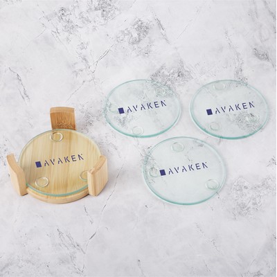 5 Pc. Glass Round Coaster Set with Wood Stand