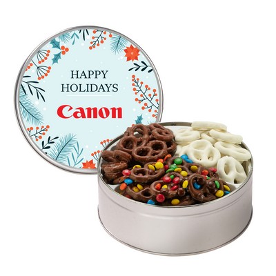 Medium 3 Way Chocolate Pretzel Tins (Milk Chocolate M&M's, Milk Chocolate, Yogurt)