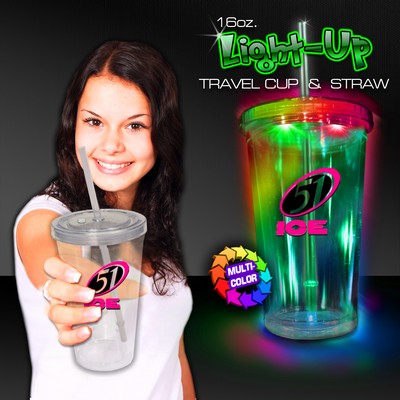 Multi Color LED Travel Cup w/Straw