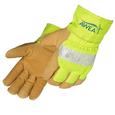 Safety Lime Green Grain Pigskin Thermo Lined Driver/Work Gloves