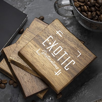 4 Piece Acacia Wood Coaster Set