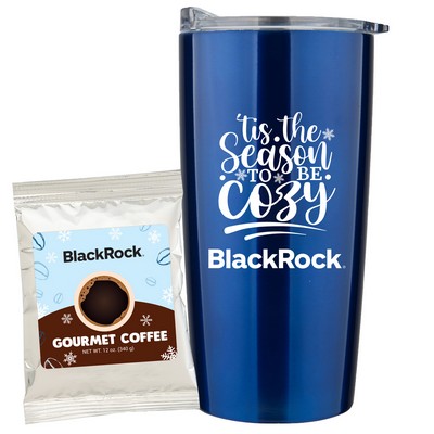 Promo Revolution - 20 Oz. Vacuum Sealed Straight Tumbler Gift Set w/Gourmet Coffee Packet (Holiday)