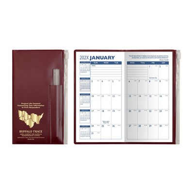 Monthly Zip Back Planner & Clear Pen & Zip Lock Pocket - Solid Color (1 Color Insert)