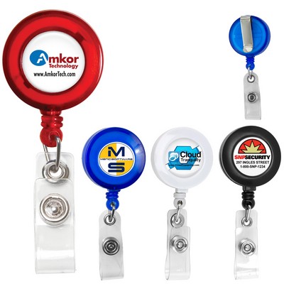 "Lorain VL" Round Retractable Badge Reel & Badge Holder w/Metal Slip Clip Backing (Spot Color)