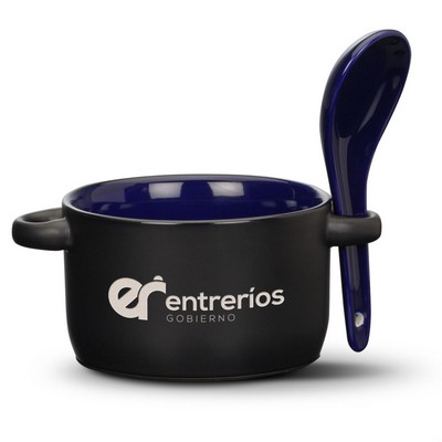 Merritt Soup Bowl/Spoon - 12oz Black/Cobalt