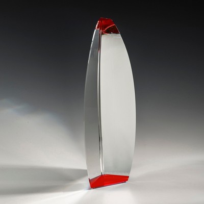 9" Trigonus Crystal Award w/Red Accent