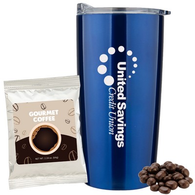 Promo Revolution - 20 Oz. Vacuum Sealed Straight Tumbler Gift Set w/Gourmet Coffee & Espresso Beans