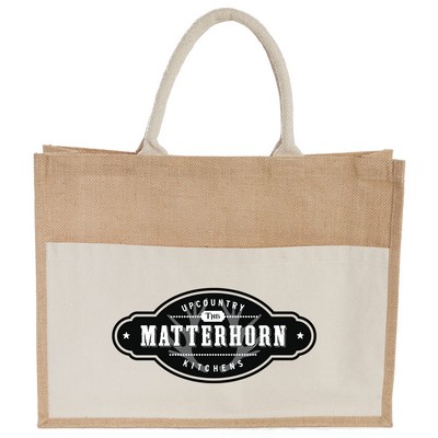 Jute Shopper Tote with Recycled Cotton Pocket