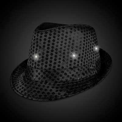 Black Sequin Light Up Fedora Hat