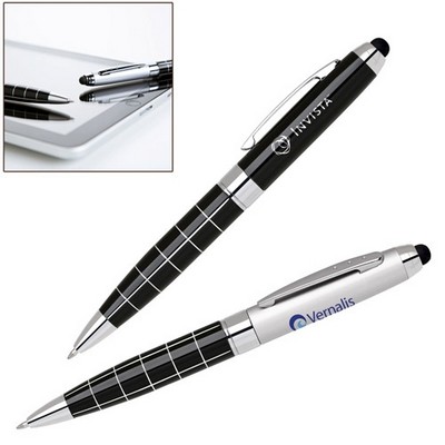 Classic Grid Barrel Ballpoint Pen with Capacitive Stylus