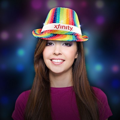 Rainbow Sequin LED Fedora w/Silk Screened White Band