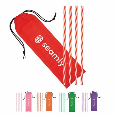 4 Reusable Straws in Drawstring Pouch