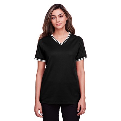 Devon and Jones CrownLux Performance? Ladies' Plaited Tipped V-Neck Top