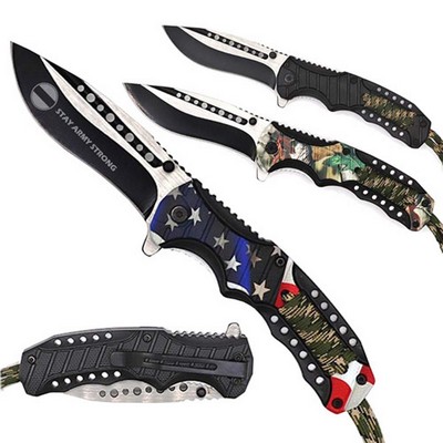 Two-tone Blade Pocket Knife With Paracord Strap