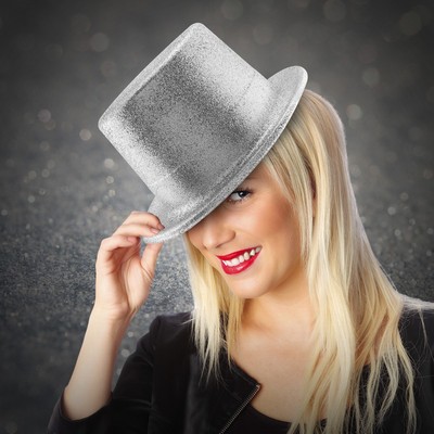 Silver Glitter Top Hat