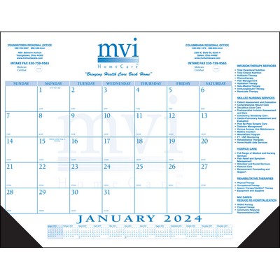 Standard 2 Color Desk Pad Calendar w/Top & Right Imprint (Blue PMS 300)