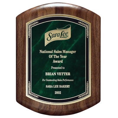 Genuine Walnut Barrel-Shaped Plaque with Green Marble Mist