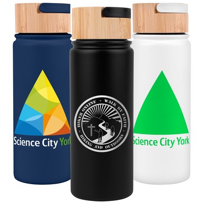 20 oz. Vacuum-Sealed Stainless Water Bottle with Bamboo Lid (Factory Direct - 10-12 Weeks Ocean)