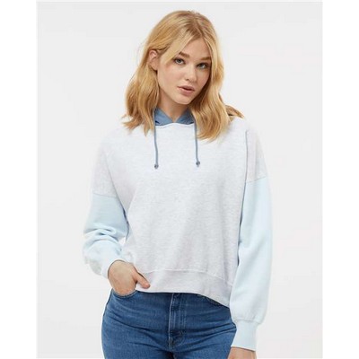 MV Sport® Women's Sueded Fleece Colorblocked Crop Hooded Sweatshirt