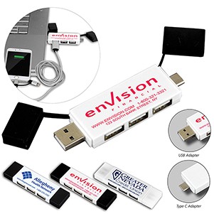 "Freedom" 2-in-1 3 Port Mini USB Hub with Type A & Type C Adapter