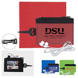 "Lexington" Mobile Tech Earbud Kit with Microfiber Cloth in Travel ID Wallet