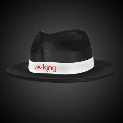 Black Velour Gangster Hat w/Silk Screened White Band